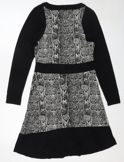Skopes Womens Black Animal Print Polyester A-Line Size 12 Round Neck Pullover - Snakeskin Pattern