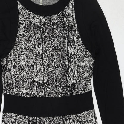 Skopes Womens Black Animal Print Polyester A-Line Size 12 Round Neck Pullover - Snakeskin Pattern