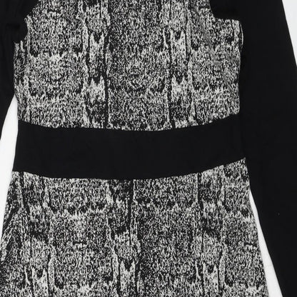 Skopes Womens Black Animal Print Polyester A-Line Size 12 Round Neck Pullover - Snakeskin Pattern