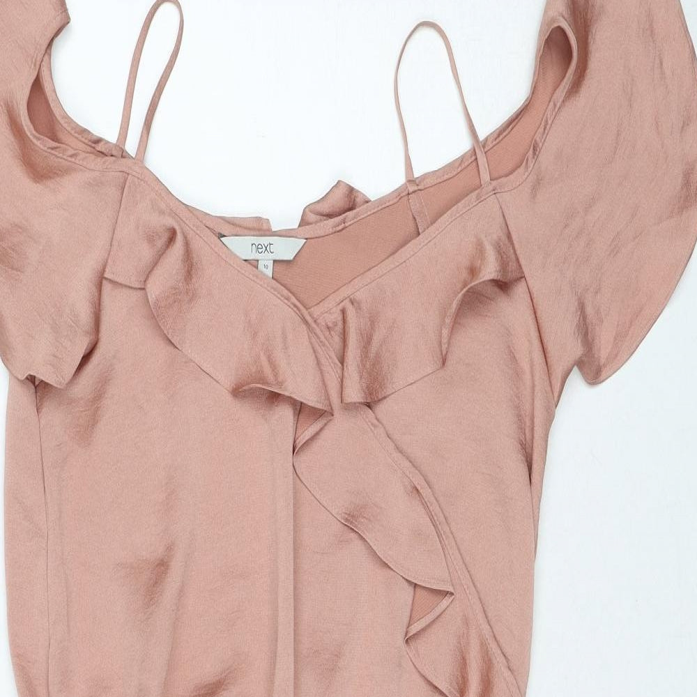 NEXT Womens Beige Polyester A-Line Size 10 V-Neck Pullover - Cold Shoulder