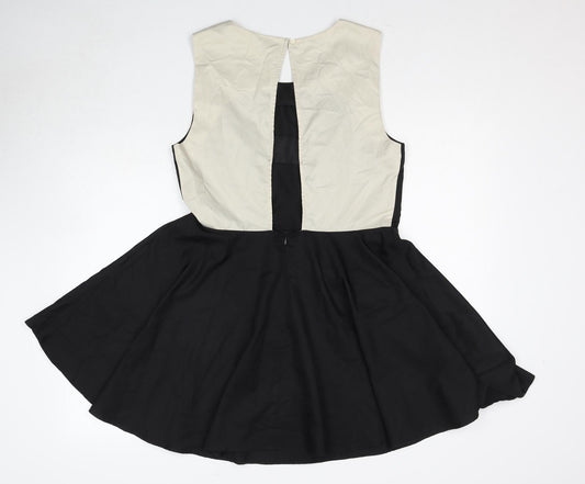 VERO MODA Womens Black Colourblock Polyester Fit & Flare Size 14 Round Neck Zip