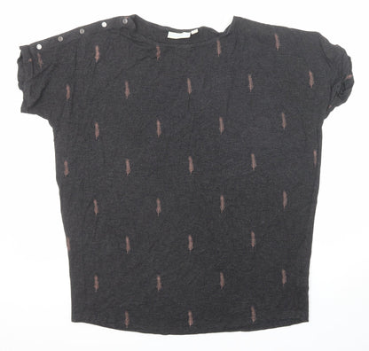 JoJo Maman Bébé Womens Black Geometric Viscose Basic T-Shirt Size M Crew Neck