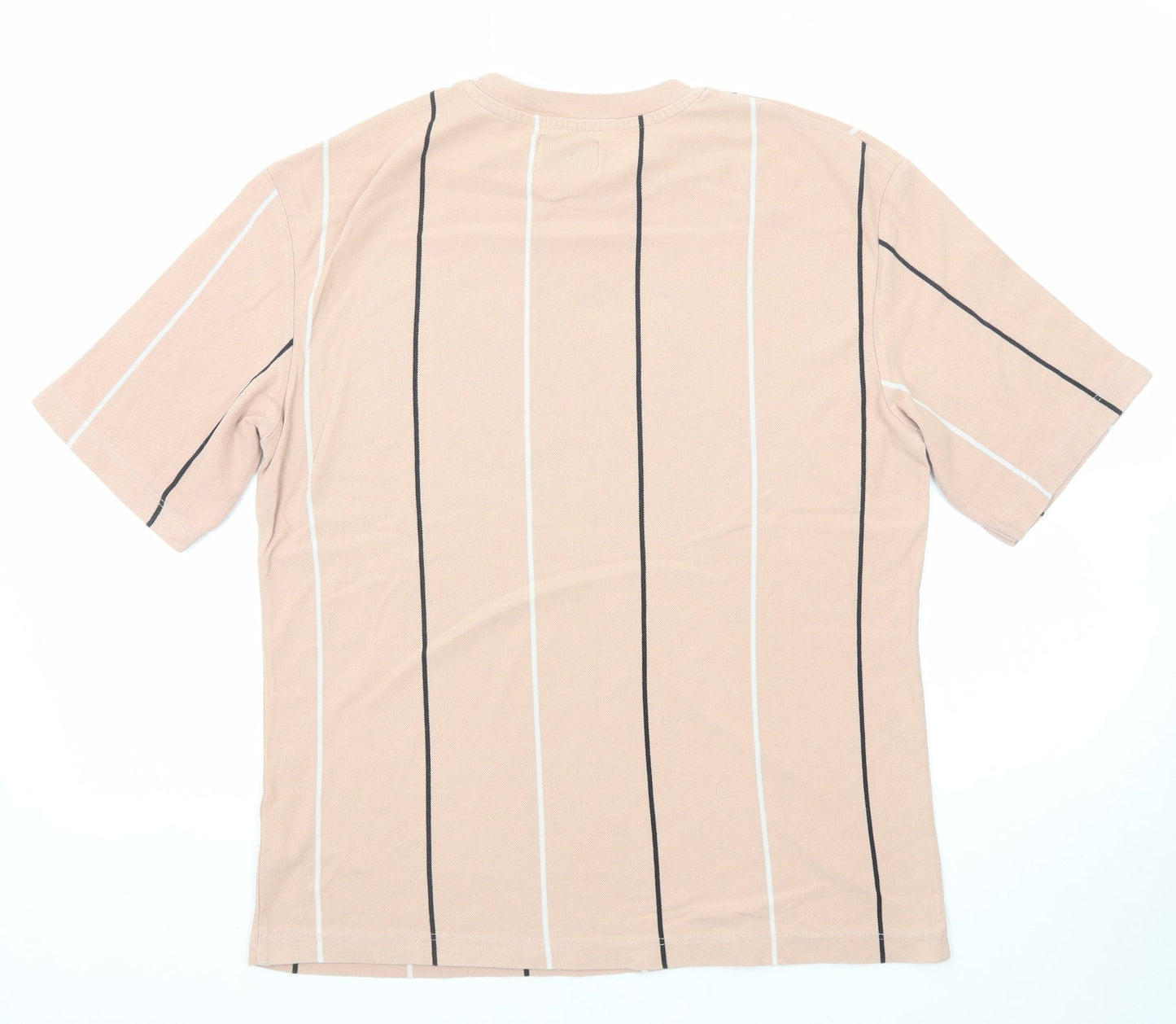 Topman Mens Pink Striped Cotton T-Shirt Size XS Round Neck