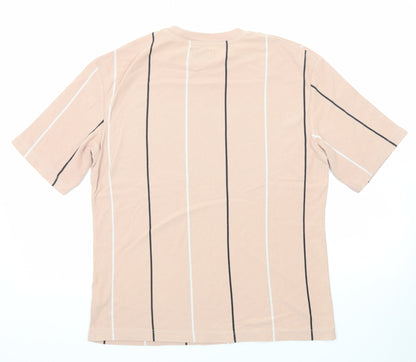 Topman Mens Pink Striped Cotton T-Shirt Size XS Round Neck