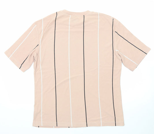 Topman Mens Pink Striped Cotton T-Shirt Size XS Round Neck