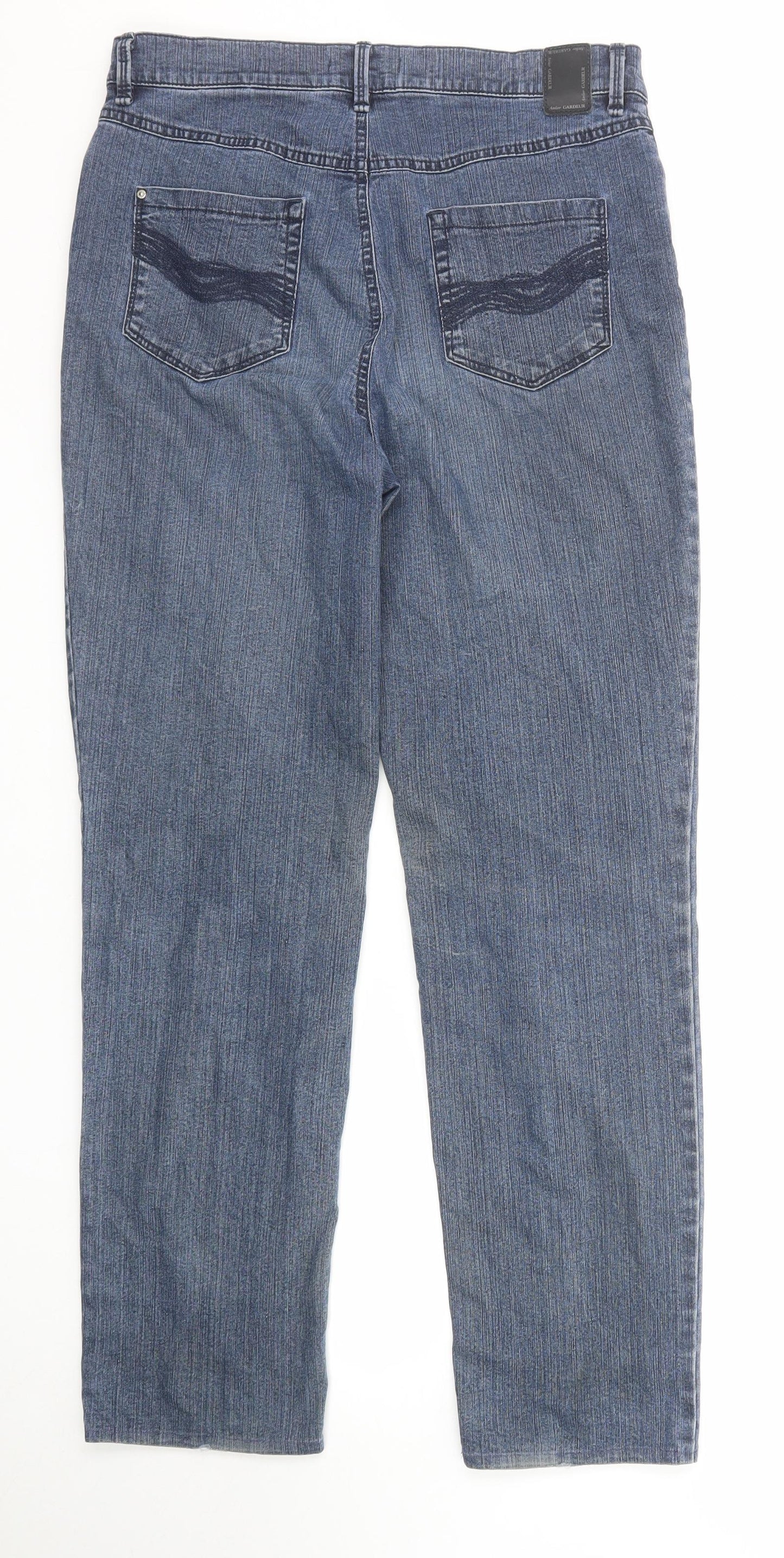 Atelier Womens Blue Cotton Straight Jeans Size 12 Regular Zip