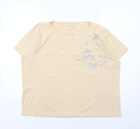 Bonmarché Womens Beige Cotton Basic T-Shirt Size XL Round Neck - Flower Detail