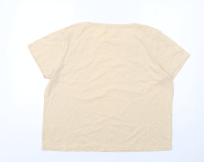 Bonmarché Womens Beige Cotton Basic T-Shirt Size XL Round Neck - Flower Detail