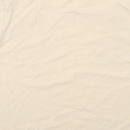 Bonmarché Womens Beige Cotton Basic T-Shirt Size XL Round Neck - Flower Detail