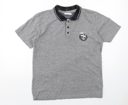 Onfire Mens Grey Cotton Polo Size M Collared Button