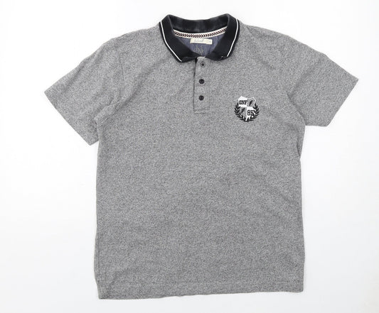 Onfire Mens Grey Cotton Polo Size M Collared Button