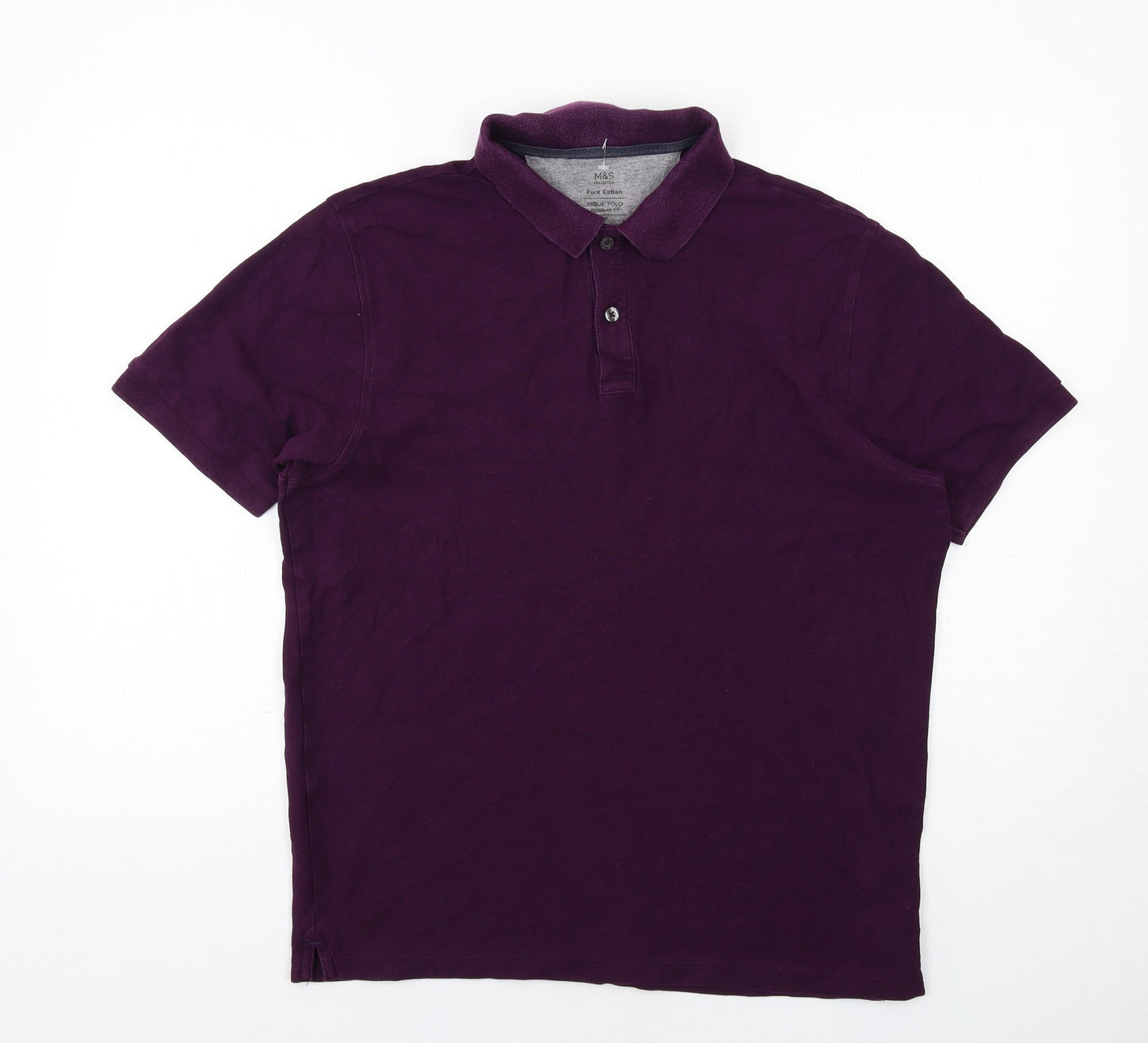 Marks and Spencer Mens Purple Cotton Polo Size M Collared Button