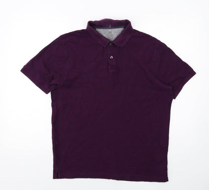 Marks and Spencer Mens Purple Cotton Polo Size M Collared Button
