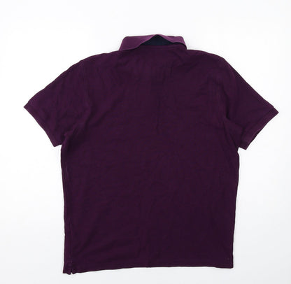 Marks and Spencer Mens Purple Cotton Polo Size M Collared Button