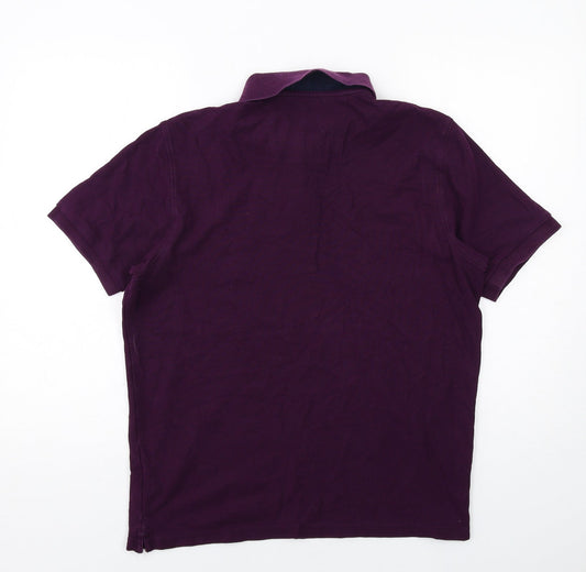Marks and Spencer Mens Purple Cotton Polo Size M Collared Button