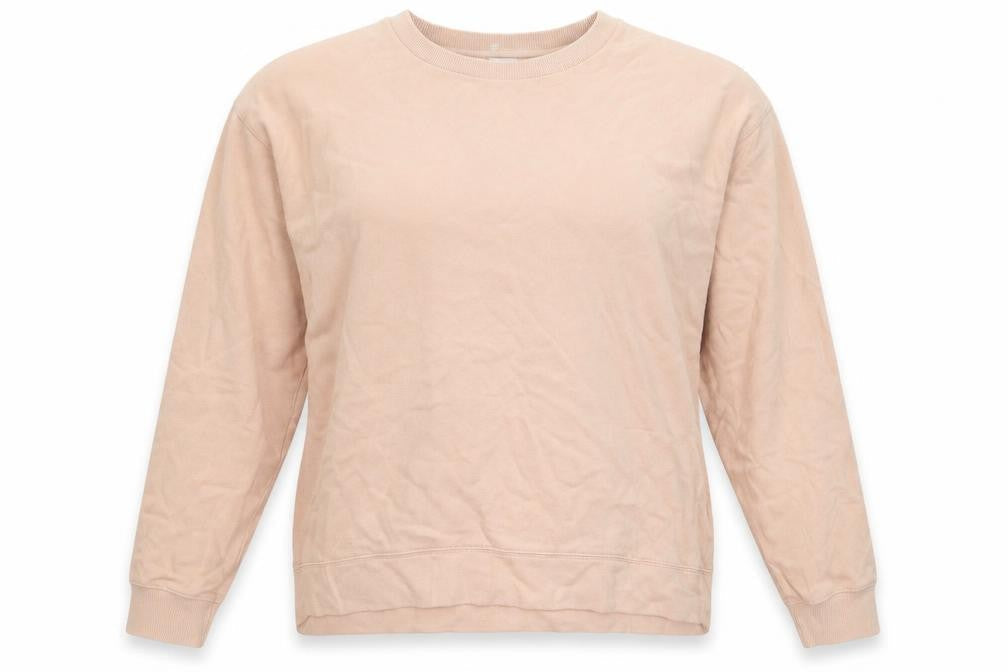 Front view of Miss Selfridge women’s beige cotton pullover sweatshirt, size L, pullover