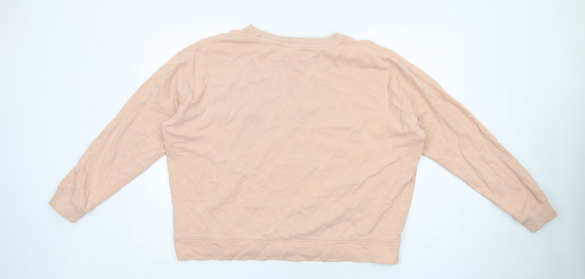 Back view of Miss Selfridge women’s beige cotton pullover sweatshirt, size L, pullover