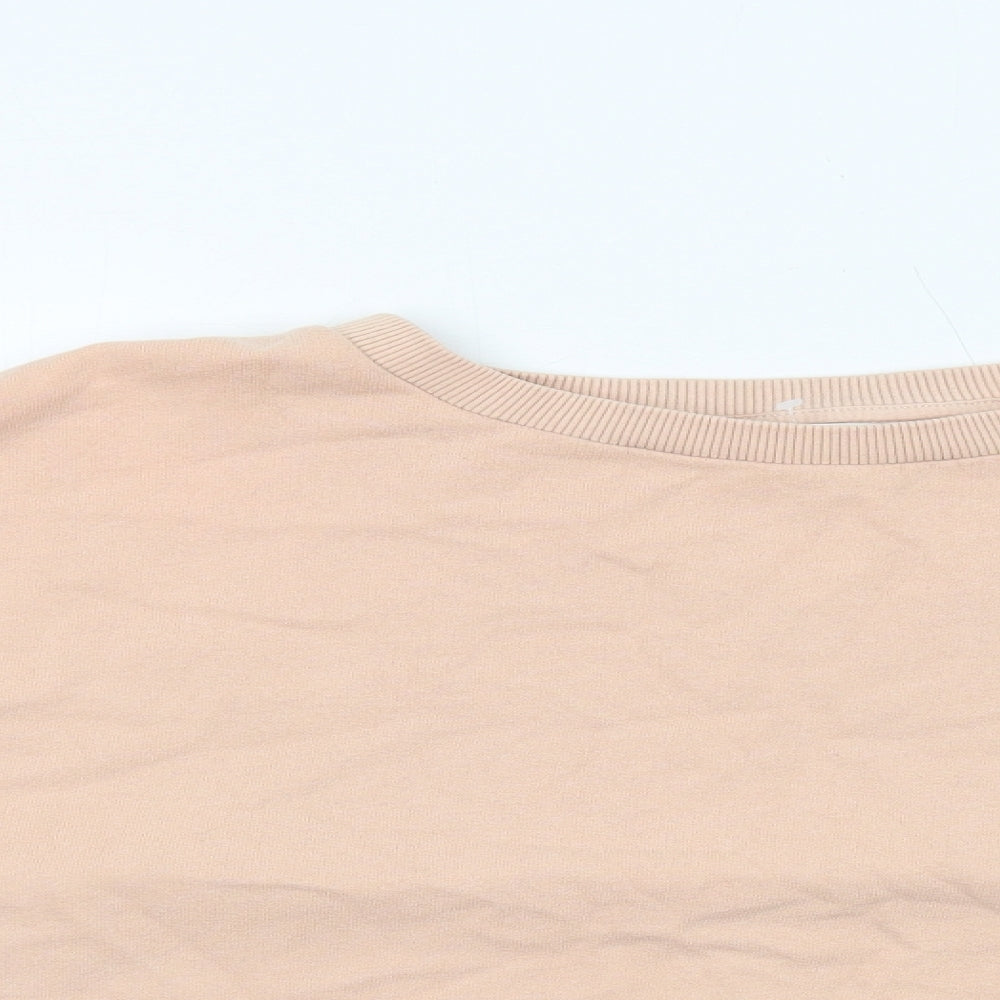 Close-up detail of Miss Selfridge women’s beige cotton pullover sweatshirt, size L, pullover