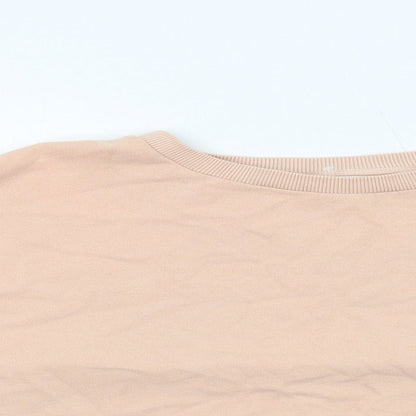 Close-up detail of Miss Selfridge women’s beige cotton pullover sweatshirt, size L, pullover