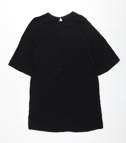 H&M Womens Black Viscose A-Line Size 10 Round Neck Button
