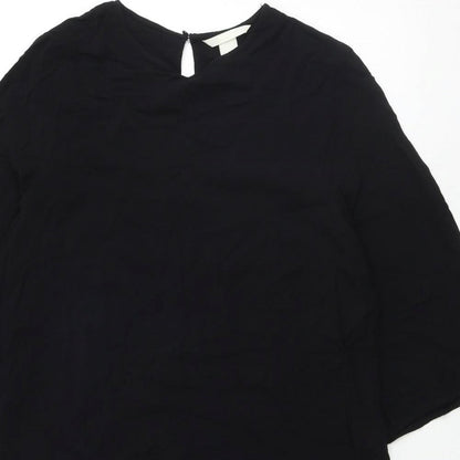 H&M Womens Black Viscose A-Line Size 10 Round Neck Button