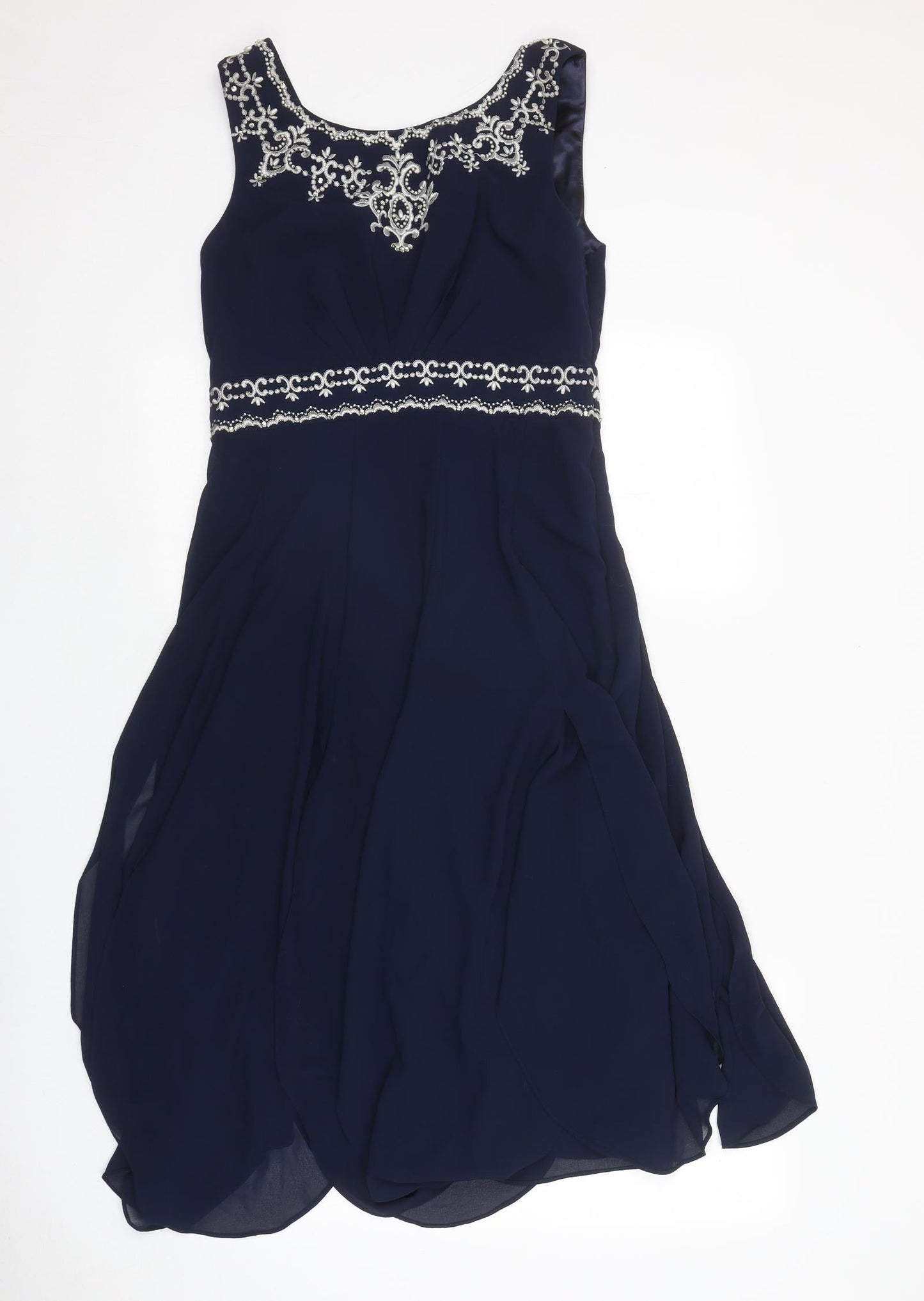 Monsoon Womens Blue Geometric Polyester Ball Gown Size 10 Round Neck Zip