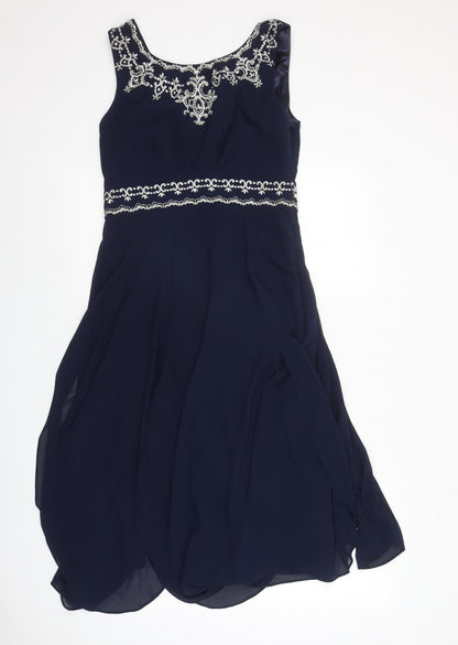 Monsoon Womens Blue Geometric Polyester Ball Gown Size 10 Round Neck Zip