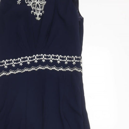 Monsoon Womens Blue Geometric Polyester Ball Gown Size 10 Round Neck Zip