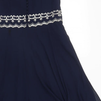 Monsoon Womens Blue Geometric Polyester Ball Gown Size 10 Round Neck Zip