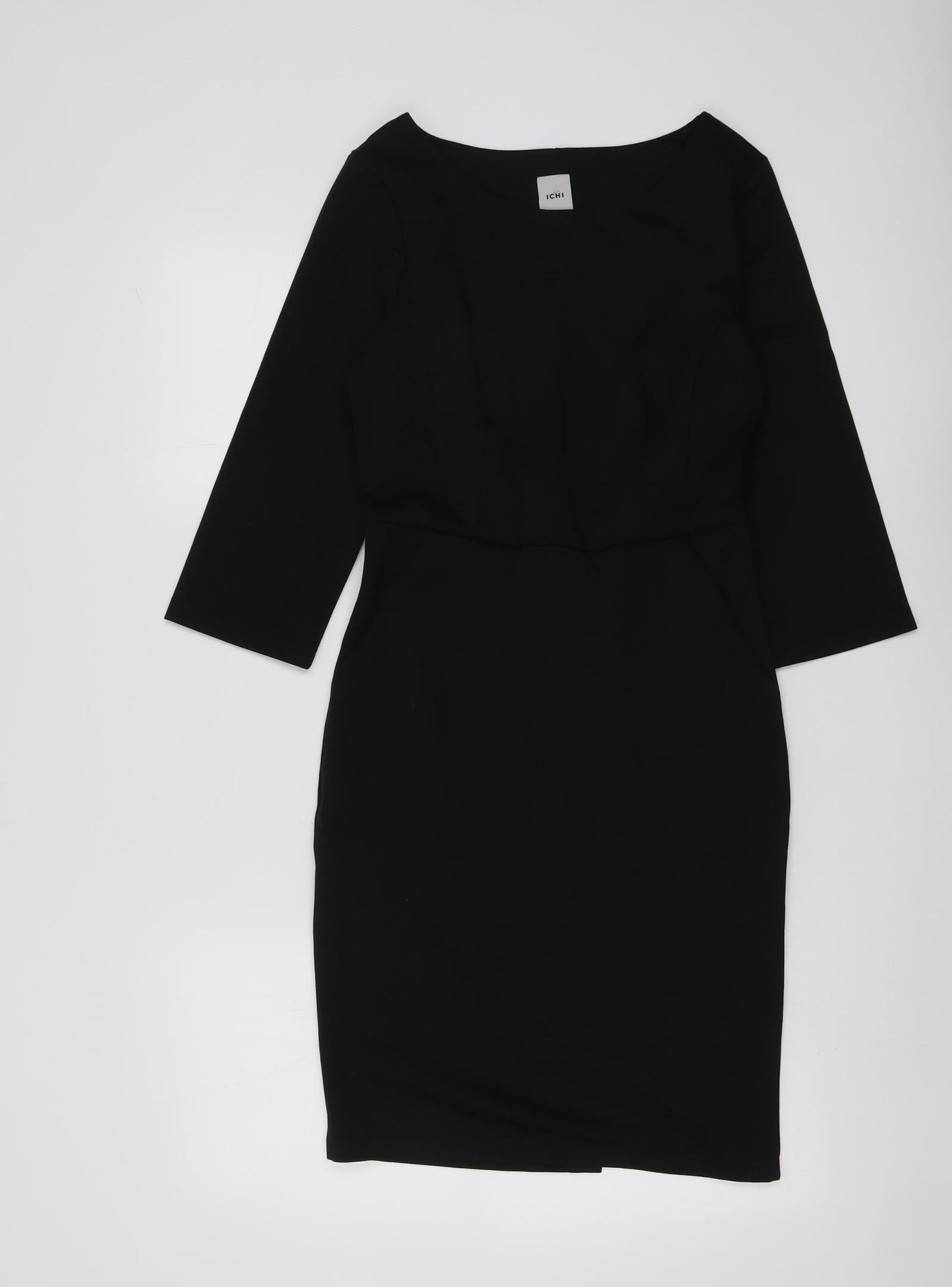 ICHI Womens Black Polyester A-Line Size S Round Neck Zip