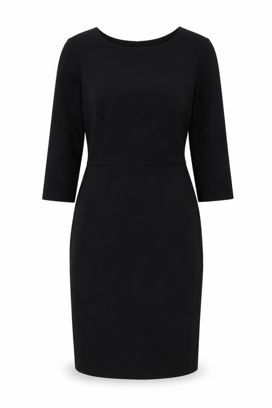 Front view of ICHI women’s black polyester a-line, size S, round neck zip