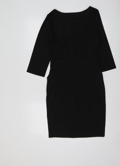 ICHI Womens Black Polyester A-Line Size S Round Neck Zip