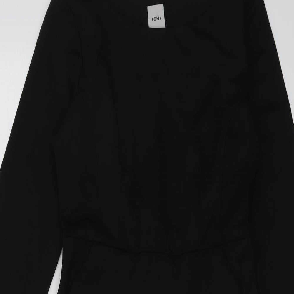 ICHI Womens Black Polyester A-Line Size S Round Neck Zip