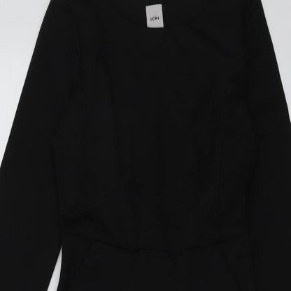 ICHI Womens Black Polyester A-Line Size S Round Neck Zip