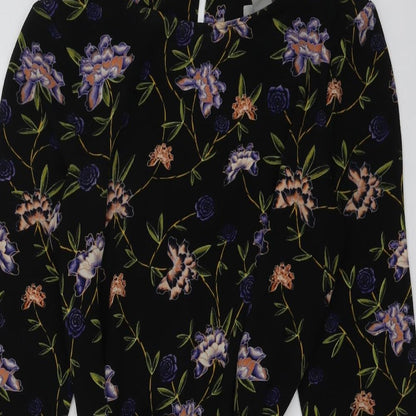 H&M Womens Black Floral Polyester A-Line Size 10 Round Neck Button
