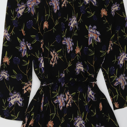 H&M Womens Black Floral Polyester A-Line Size 10 Round Neck Button