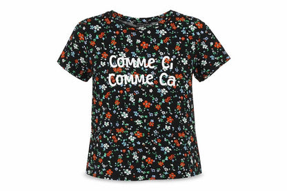 Dorothy Perkins Womens Black Floral Viscose Basic T-Shirt Size 10 Round Neck - Comme Ci Comme Ca
