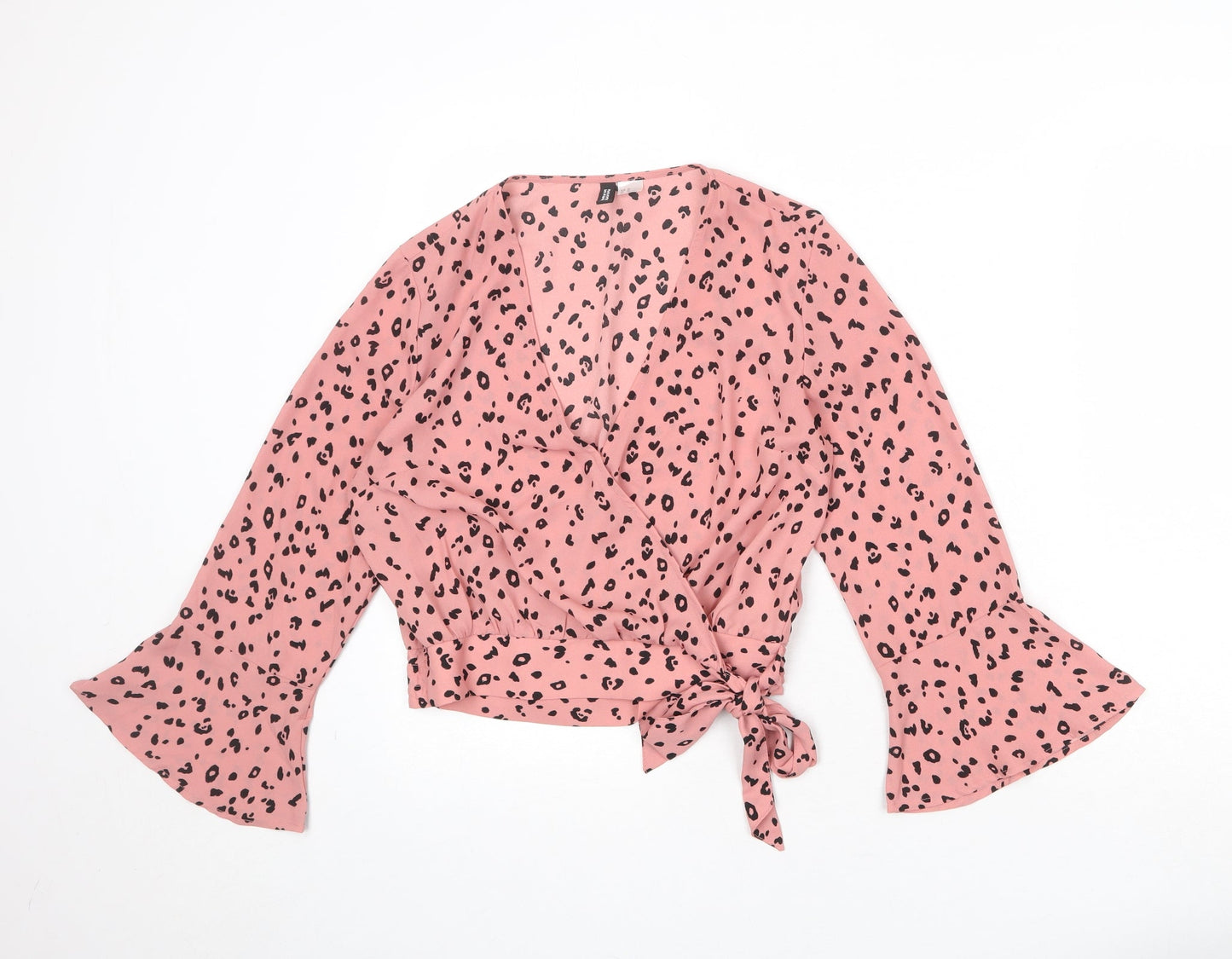 Divided by H&M Womens Pink Animal Print Polyester Wrap Blouse Size 10 V-Neck - Leopard Print