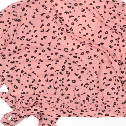 Divided by H&M Womens Pink Animal Print Polyester Wrap Blouse Size 10 V-Neck - Leopard Print