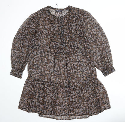 Marks and Spencer Womens Multicoloured Floral Polyester A-Line Size 12 Round Neck Button
