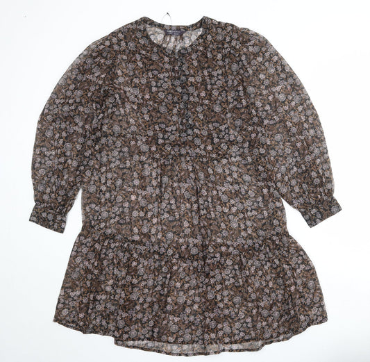 Marks and Spencer Womens Multicoloured Floral Polyester A-Line Size 12 Round Neck Button