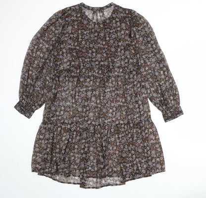 Marks and Spencer Womens Multicoloured Floral Polyester A-Line Size 12 Round Neck Button