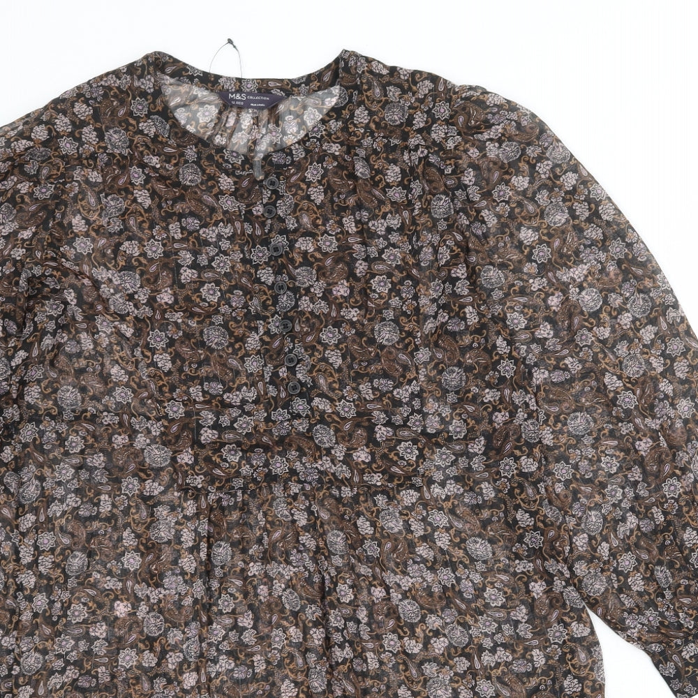 Marks and Spencer Womens Multicoloured Floral Polyester A-Line Size 12 Round Neck Button