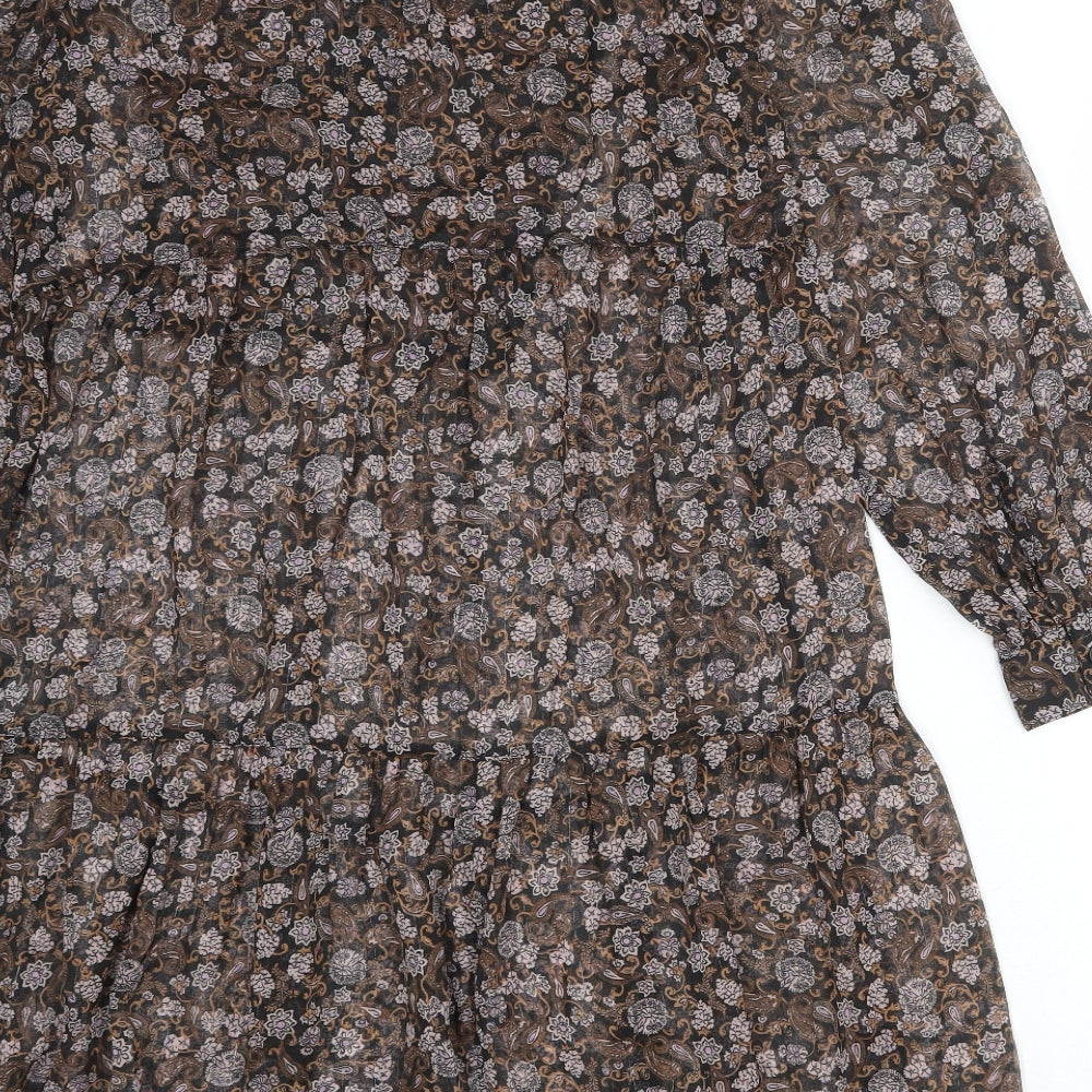 Marks and Spencer Womens Multicoloured Floral Polyester A-Line Size 12 Round Neck Button