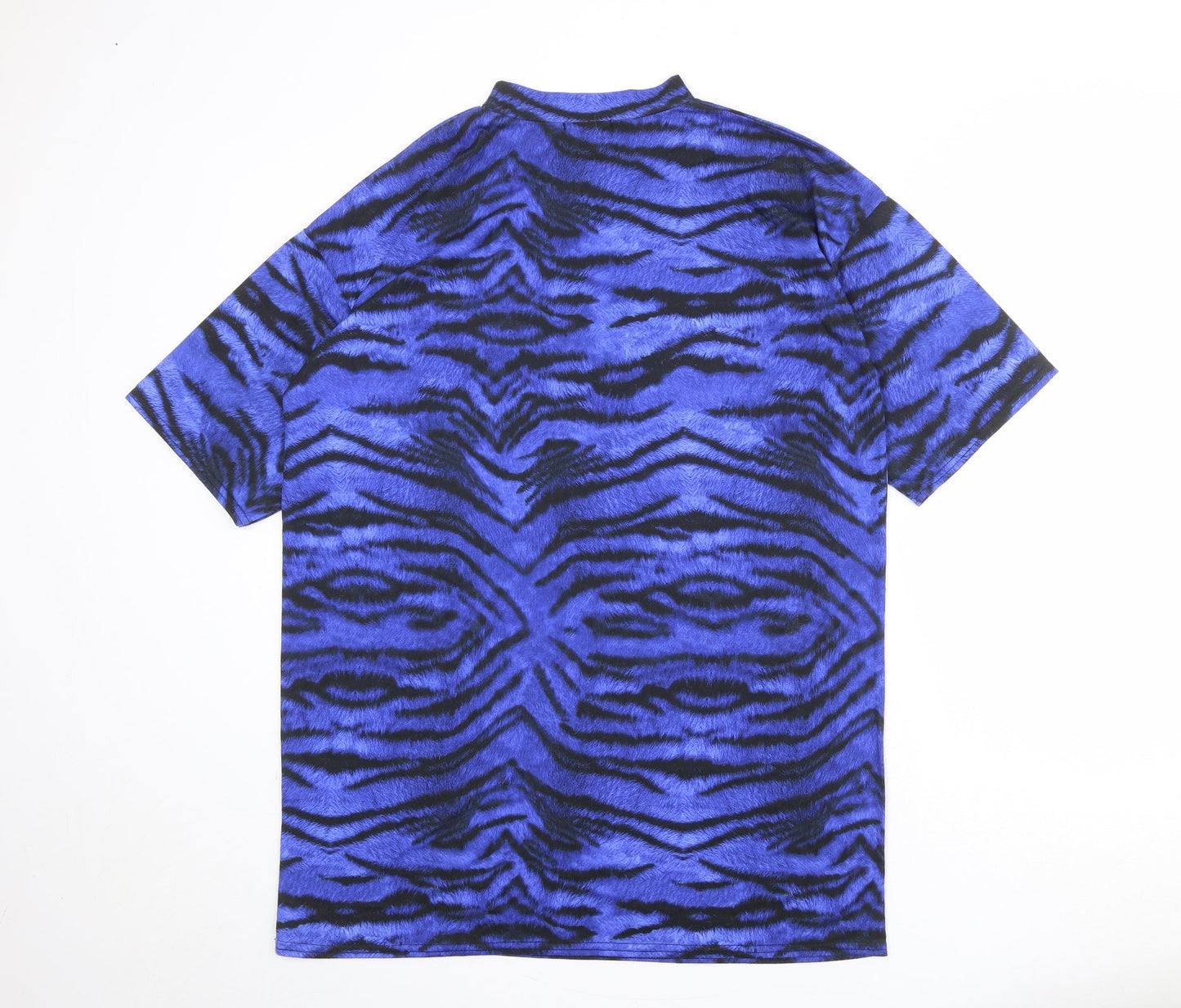I SAW IT FIRST Womens Blue Animal Print Polyester T-Shirt Dress Size 6 Round Neck Pullover - Tiger Pattern