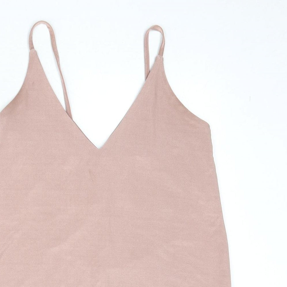 Boohoo Womens Pink Polyester Basic Tank Size 6 V-Neck