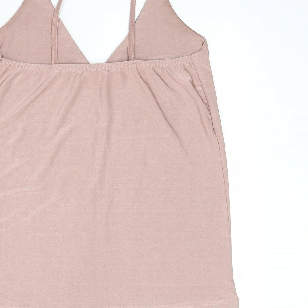 Boohoo Womens Pink Polyester Basic Tank Size 6 V-Neck
