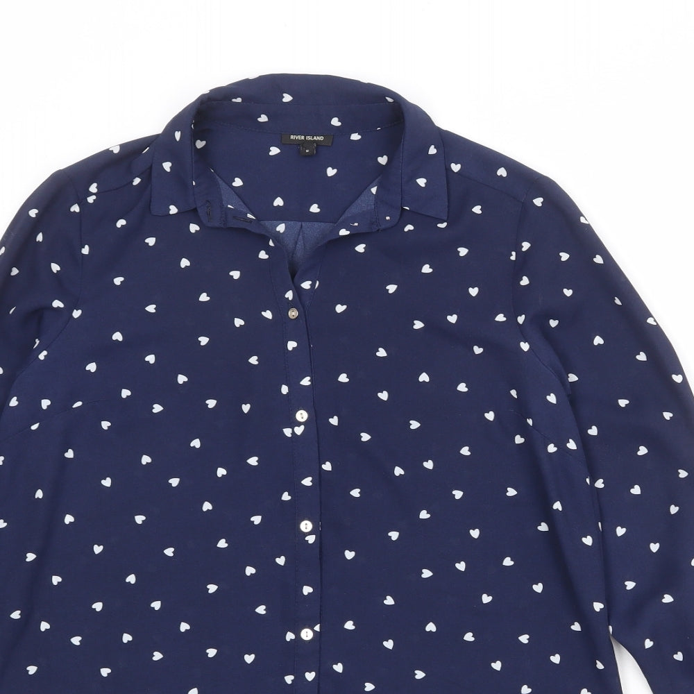 Womens UK Size 8 River Island Blue Basic Button-Up