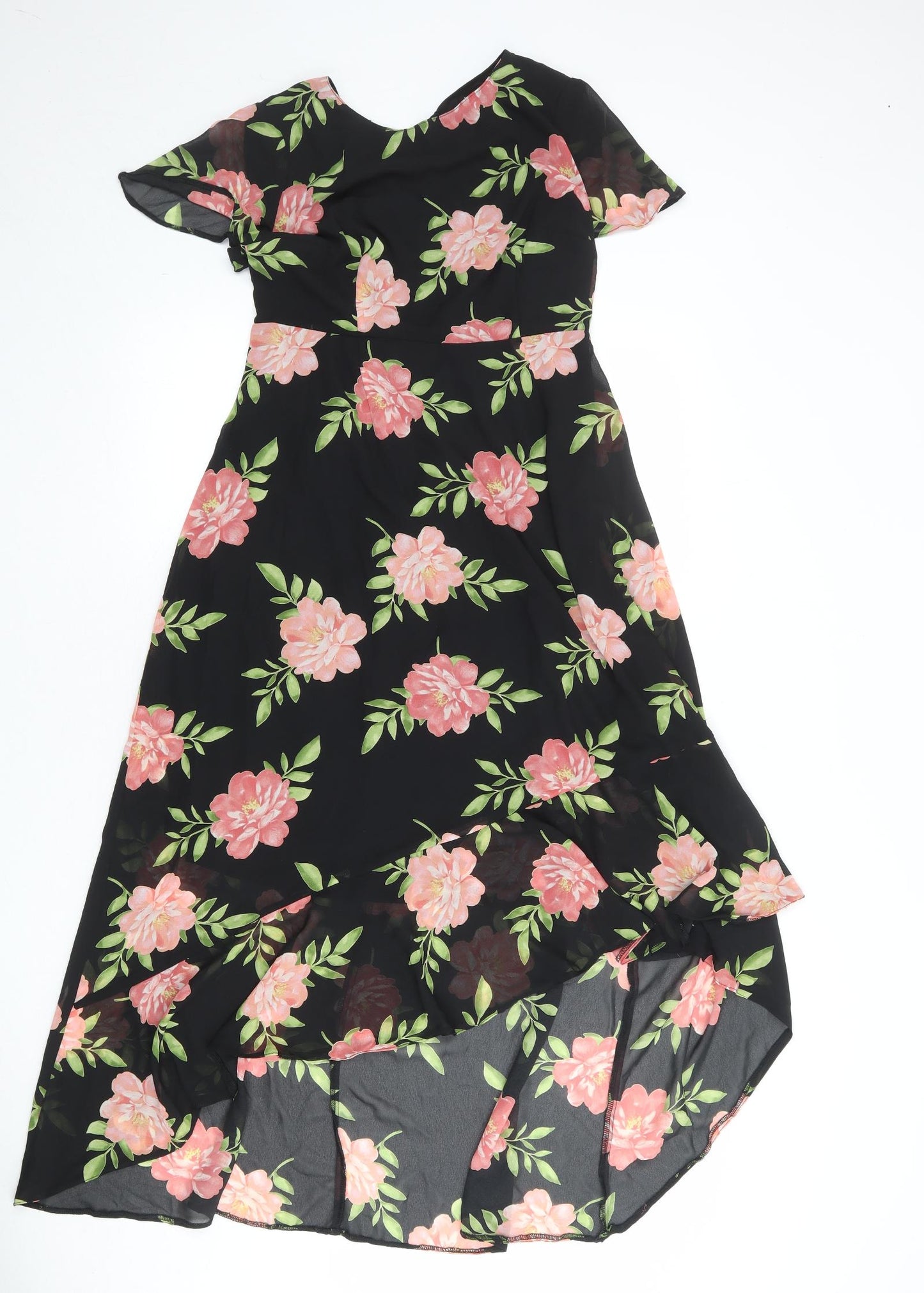 Dorothy Perkins Womens Black Floral Polyester Maxi Size 6 Round Neck Zip