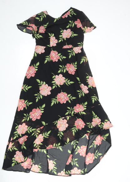 Dorothy Perkins Womens Black Floral Polyester Maxi Size 6 Round Neck Zip